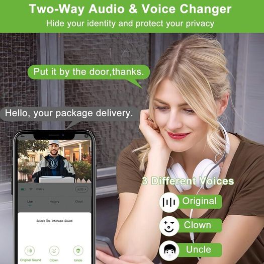 Wireless Video Doorbell Camera with Chime, 1080P Smart WiFi Door Bells Camera, Voice Changer, PIR Motion Detection, 2-Way Audio, Night Vision,Battery Powered, IP66, Works with Alexa & Google Home