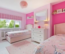 Kids single beds in pink suede