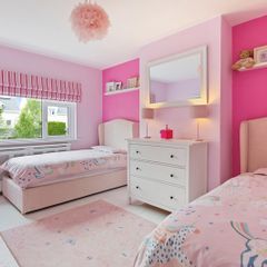 Kids single beds in pink suede