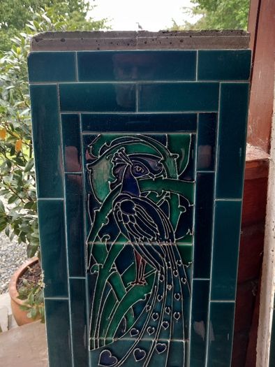 Pair of Art Nouveau antique tiled side panels for fireplace, extremely heavy, D18