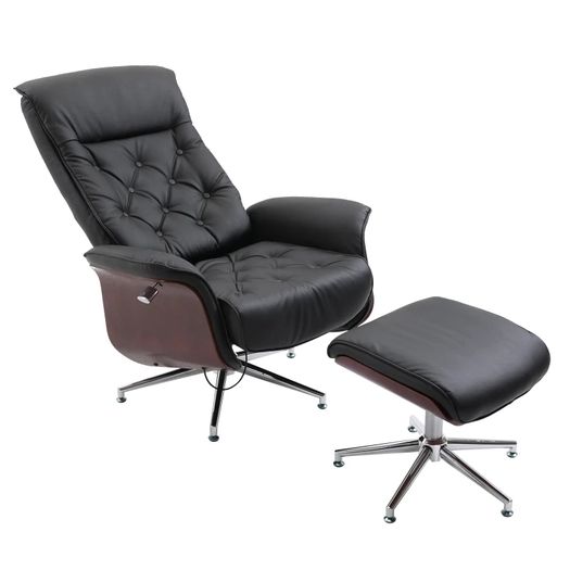 Executive Office Chair Recliner PU Leather w/ Footrest Black