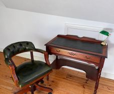 Beautiful Writing Desk and Green Chesterfield Captains Chair