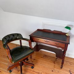 Beautiful Writing Desk and Green Chesterfield Captains Chair
