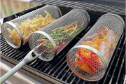 BBQ Net Tube - Rolling Grilling Basket, Greatest Grilling Basket Ever, Stainless Steel Wire Mesh Cylinder Grill Basket, Portable Outdoor Camping Non-stick Barbecue Bag for Fish Vegetable