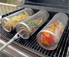 BBQ Net Tube - Rolling Grilling Basket, Greatest Grilling Basket Ever, Stainless Steel Wire Mesh Cylinder Grill Basket, Portable Outdoor Camping Non-stick Barbecue Bag for Fish Vegetable