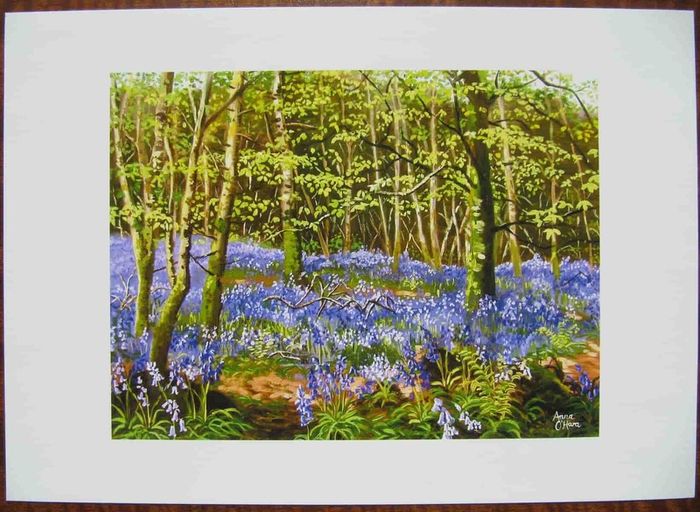 Print of an oil painting of bluebells