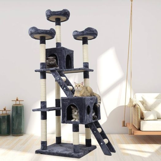 Cat Tree Tower With Tunnel Condo Hammock Bed, 186cm Cat Activity Centres Scratching Post Tower Tree Pet Palace Cat Palace, Tall Cat Tree Climbing Tower