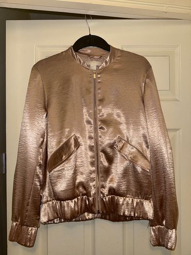 Rose Gold Satin Bomber Jacket