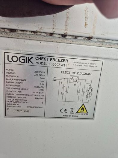 Logic 290L chest freezer