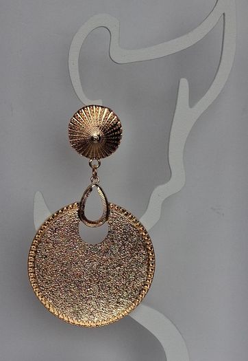 Gold Sunburst Hammered Round Disc Drop Earrings