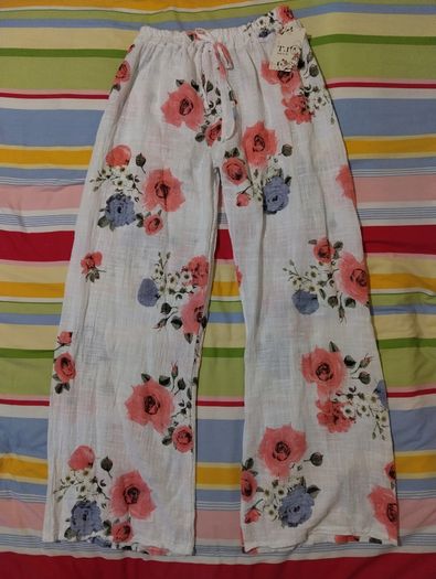 White Floral Cotton Trousers New With Tags