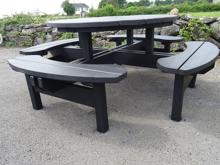 Solid wood garden table and benches 8 seater
