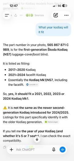 Skoda Kodiaq Boot Blind 2017-2024 models