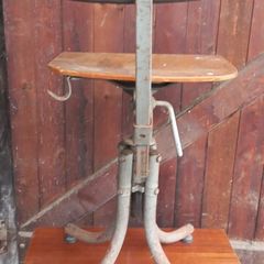 Antique Wood and Metal Stool Circa 1950s in Great Original Condition