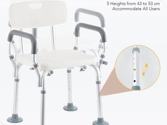 Shower Chairs for Elderly, Wide Frame Shower Stool with Anti-Skid Rubber Feet, Shower Seat with Adjustable Back and Armrest for Mobility, Maximum Load 120kg (FREE POSTAGE)