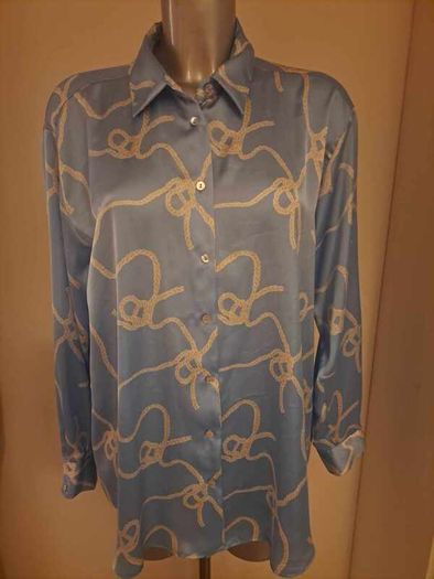 Zara blue long sleeve silky blouse size L UK14 EU42 Postage included