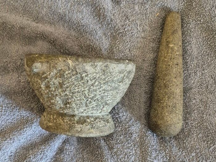 Vintage granite pestle and mortar. Very heavy.