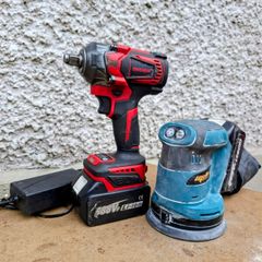 Cordless Impact Wrench & Orbital Sander Bundle. Batteries & Charger Included