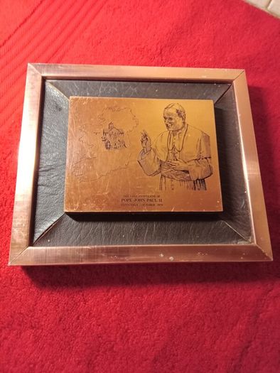 Pope John Paul II - Copper/wood Plaque 1979
