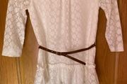 Brand new Girl's Cream Elegant Lace Dress  with Brown Belt