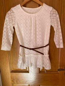 Brand new Girl's Cream Elegant Lace Dress  with Brown Belt
