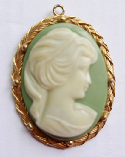 Vintage Green Cameo Pendant