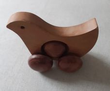 Vintage Solid Wood Hen Push-along Toy 1970s