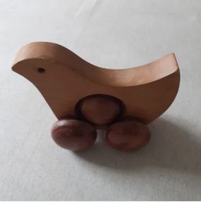 Vintage Solid Wood Hen Push-along Toy 1970s