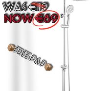 NEW SALE | Modern Chrome Shower Riser Rail Mixer, Round Bathroom Shower Tap System with Stainless Hose Pipe, Shower Head and ABS Handheld Shower