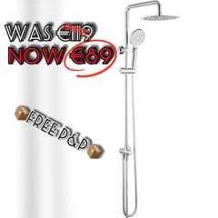 NEW SALE | Modern Chrome Shower Riser Rail Mixer, Round Bathroom Shower Tap System with Stainless Hose Pipe, Shower Head and ABS Handheld Shower