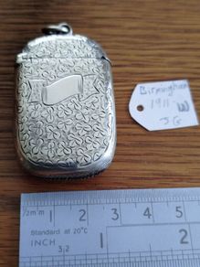 Antique 1911 Sterling Silver Vesta Case - Shamrock Pattern (Birmingham)