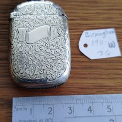 Antique 1911 Sterling Silver Vesta Case - Shamrock Pattern (Birmingham)