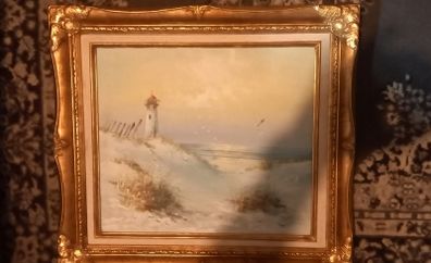 Beautiful framed original Oil Painting of Lighthouse