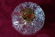 Killarney Crystal Cut Crystal Glass Happy Anniversary Lidded Jewelry Dish / Bowl With 22 Carat Gold Cover Handle and Footed Base Finishing Made In Ireland