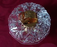 Killarney Crystal Cut Crystal Glass Happy Anniversary Lidded Jewelry Dish / Bowl With 22 Carat Gold Cover Handle and Footed Base Finishing Made In Ireland
