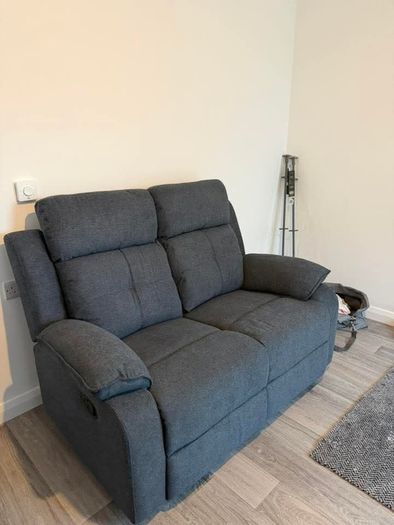 Hailey Biege & Slate Grey Fabric Recliner Sofa Set