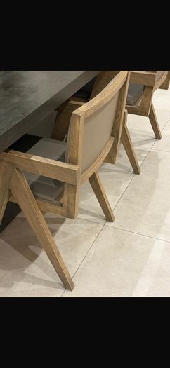 dining chairs - Grey oak frame | Luxurious leather seat and back | Mid-Century design | Rustic luxe style with Scandinavian edge