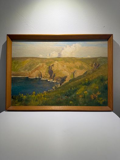 Original Oil on Canvas Painting Coastal Cliffs & Cove Seascape Unsigned Framed