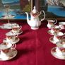 17 Piece Royal Albert Old Country Roses Bone China Gold Gilt Coffee Set With Two Tier Cake Stand For 6 Person Setting Made In England Image 2