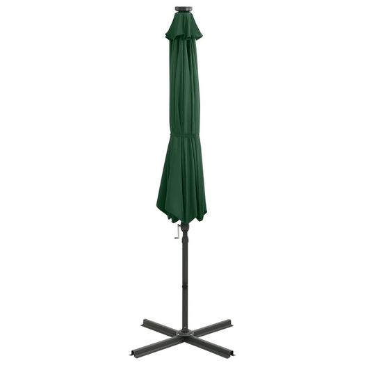 Cantilever Umbrella with Pole and LED Lights Green 300 cm