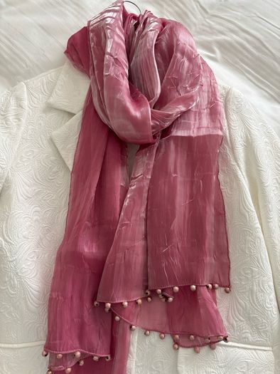 Scarf - Pink with Beaded Embellishment
