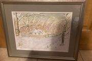 winter scene watercolour signed framed free postage