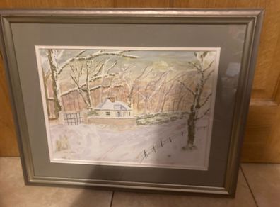 winter scene watercolour signed framed free postage