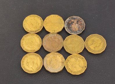Threepence Coins Job Lot x10 Great Britain UK Circulated