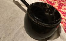 Old Vintage Black Pot with Handle. (Anglo 12 Pints) on lid.