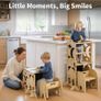 4-In-1 Toddler Kitchen Step Stool - Foldable Learning Standing Tower with Blackboard - Convertible Wooden Kitchen Stool Helper for Kids Boys Girls (Natural) Image 6