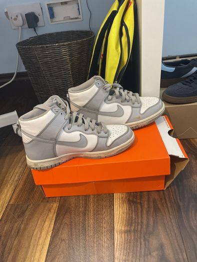 Grey white and orange Jordan's
