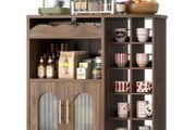 Kitchen Storage Cupboard with Mug Holder Display, Kitchen Sideboard with Drawers &amp; Double Doors, Pantry Cabinet Unit Perfect for Coffee Station, Living Room Buffet &amp; Home Drinks Bar  Brown