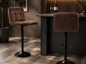 Set of 2 Height Adjustable Bar Stools  Vintage Brown Faux Leather Breakfast Bar Chairs with Backrest & Footrest