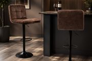 Set of 2 Height Adjustable Bar Stools  Vintage Brown Faux Leather Breakfast Bar Chairs with Backrest &amp; Footrest